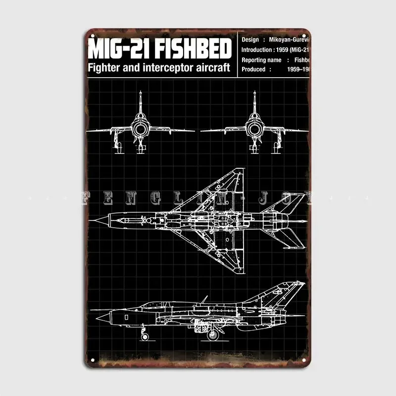 Mig 21 Fishbed Metal Plaque Poster Club Mural Create Plaques Tin Sign Posters