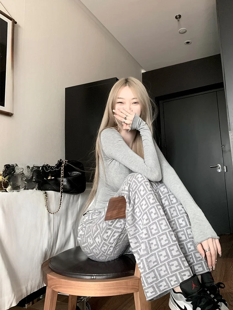 

Женские повседневные вязаные брюки Old Money с широкими штанинами, высокой талией, асимметричным драпированным узором, универсальные, весенняя новинка