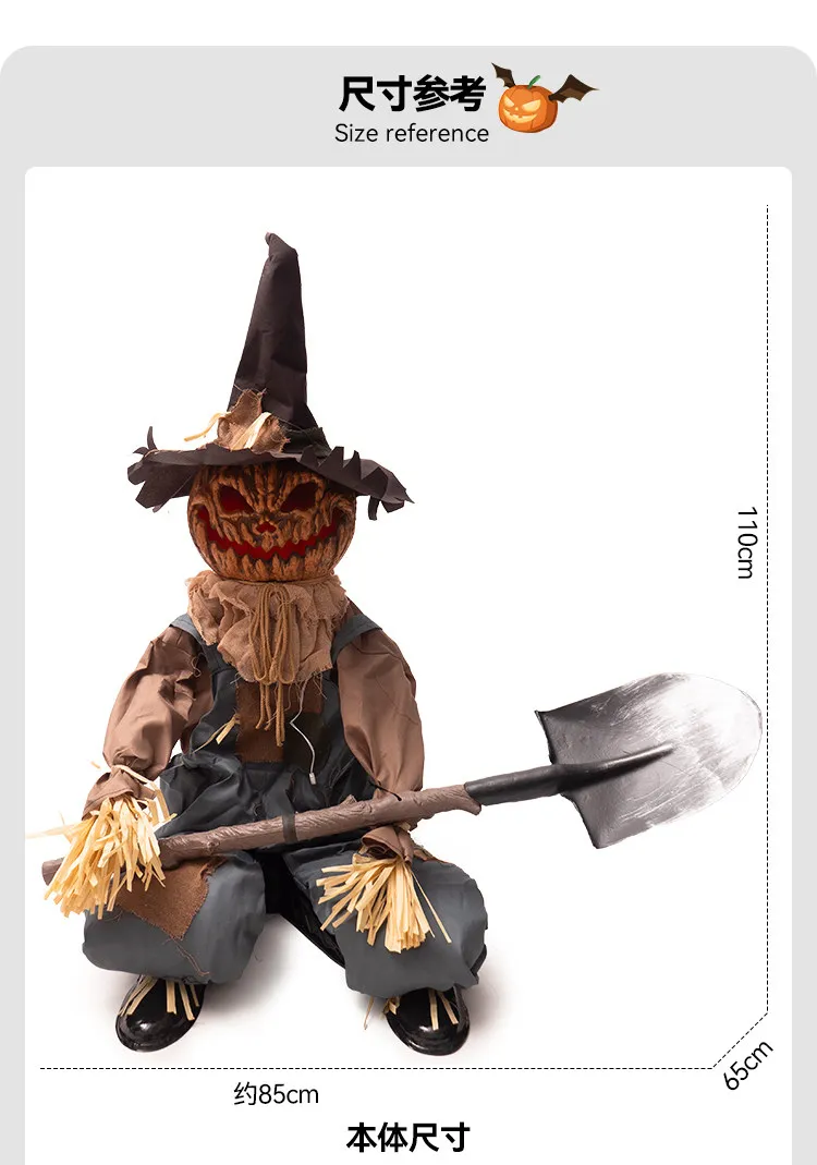 Factory Direct 2026 Halloween Sitting Scarecrow with Shovel Ornament