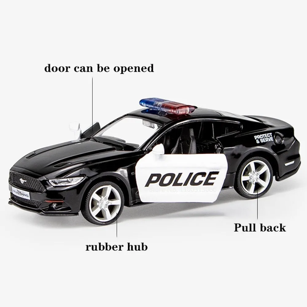 1:36 Ford Mustang Police Car Model Toy Alloy Diecasts Dodge Vehicles Model Simulation Car with Pull Back Collection Kids Gifts