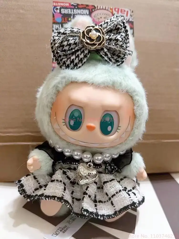 New Cute Labubu Princess Style Pearl Necklace Dress Lady Suit 1/2 Generation Macaron Doll Toy Clothes Ornaments Holiday Gifts