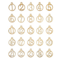 1-25 Christmas Advent Calendar Hollowed Digital Wood Ring Pendants Wooden Craft Christmas Tree Ornaments Festival Party Supplies