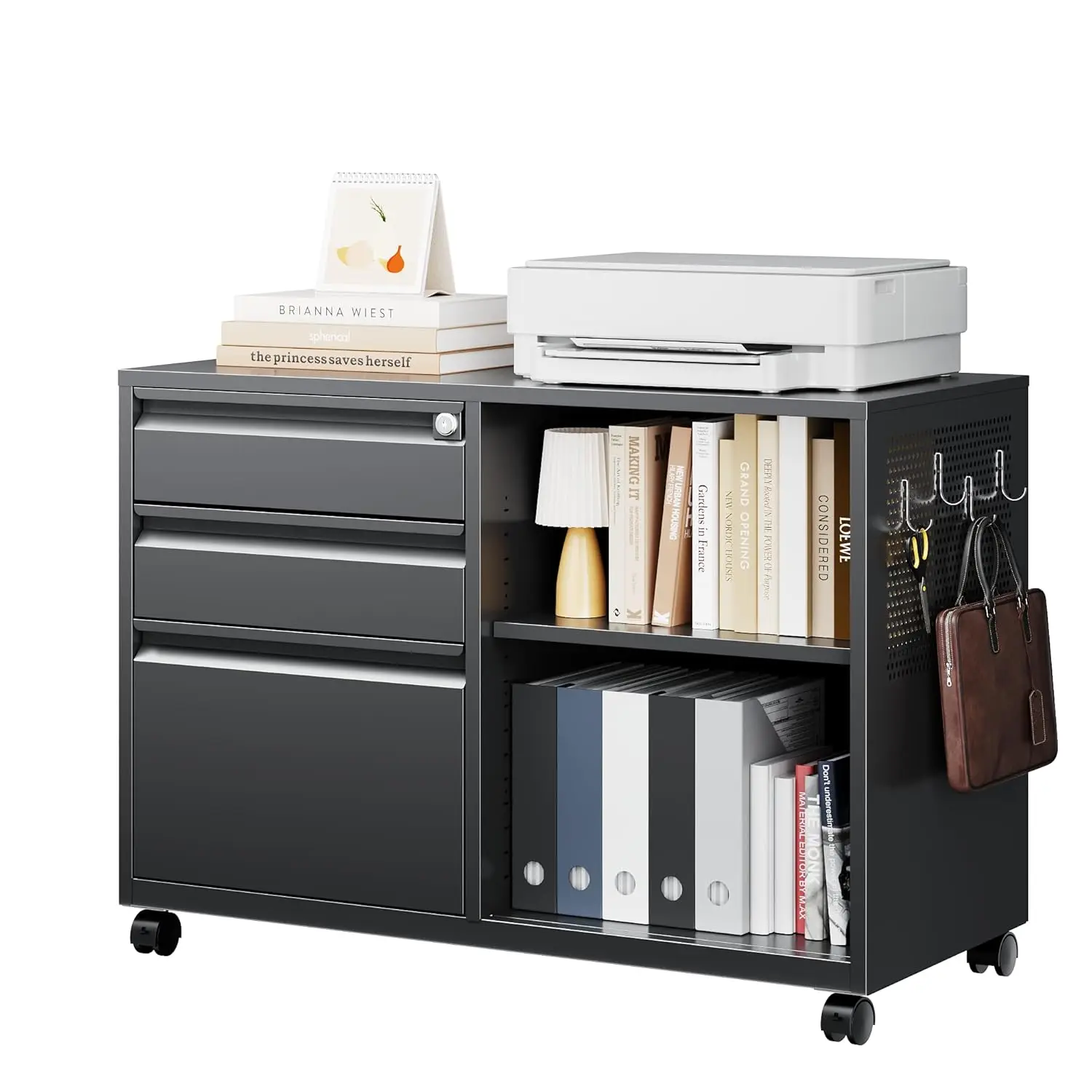 Mobiler 3-Schubladen-Aktenschrank mit Schloss – Metall-Rollschrank für Drucker und Akten für Home-Office-Aufbewahrung, individuell anpassbar