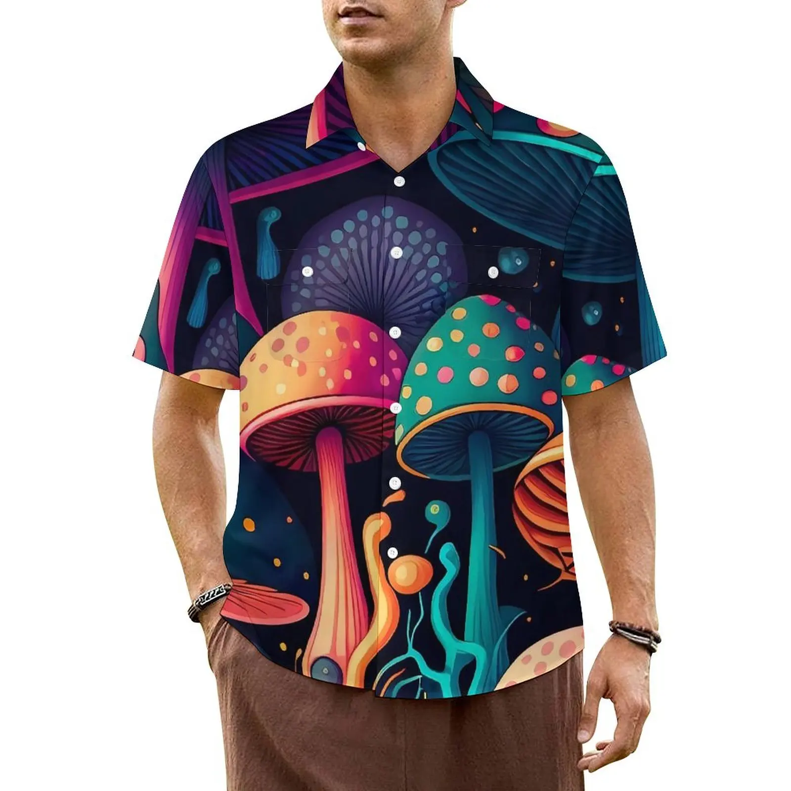 

Magic Mushroom Vacation Shirt Man Cartoon Mushrooms Trendy Casual Shirts Hawaiian Short-Sleeve Fashion Oversize Blouses Gift