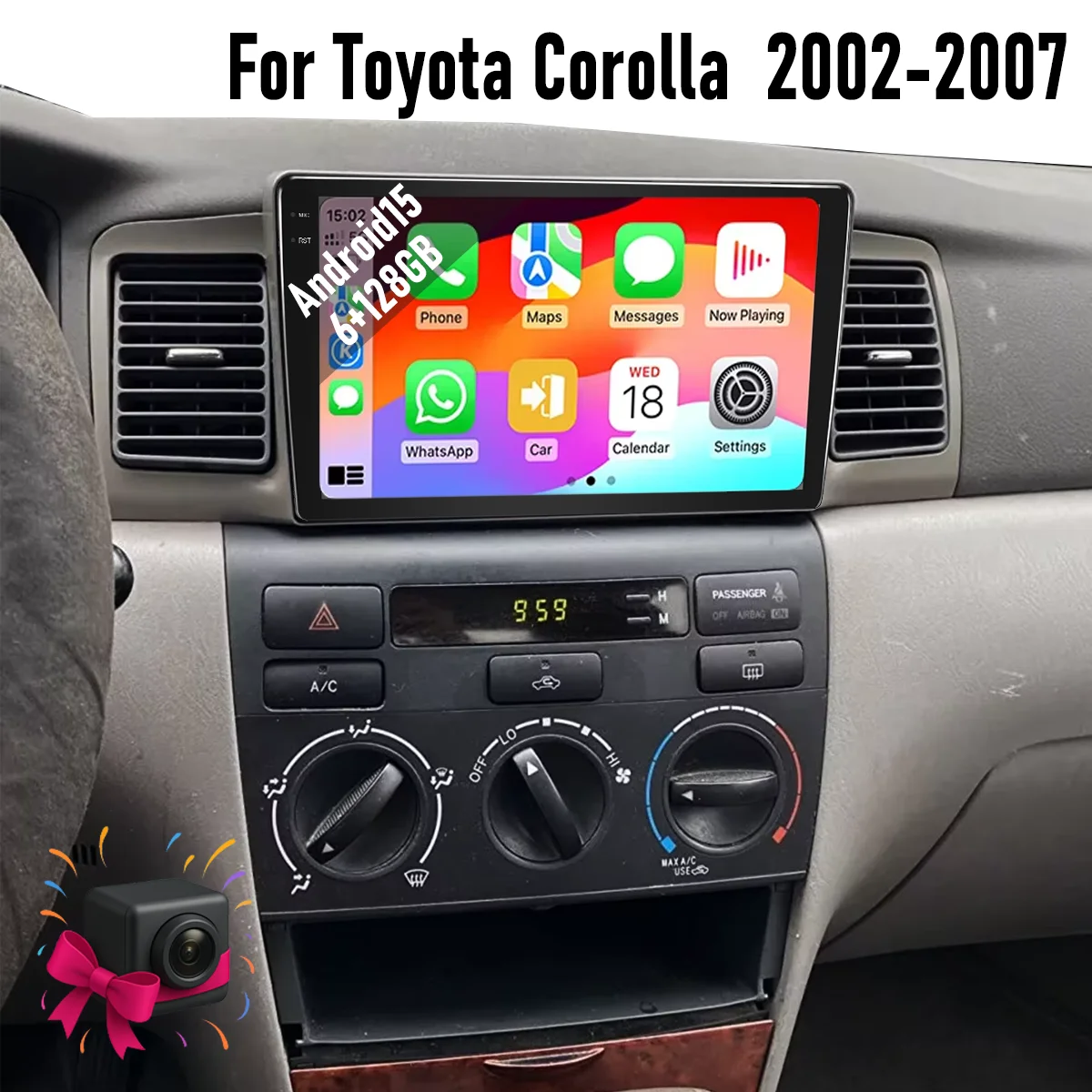 

9“ Apple CarPlay Android auto 6-128GB (8CORE) For Toyota corolla 2002-2007 QLED Screen Android15 Head Unit GPS Navigation Radio
