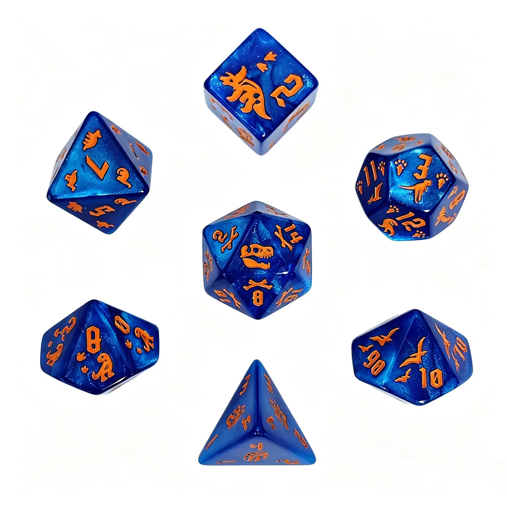 7Pcs Jurassic Ocean Blue Dinosaur Engraved Dice Set, Polyhedral Acrylic DND Dice for TTRPG RPG Board Games & Role Playing view 6