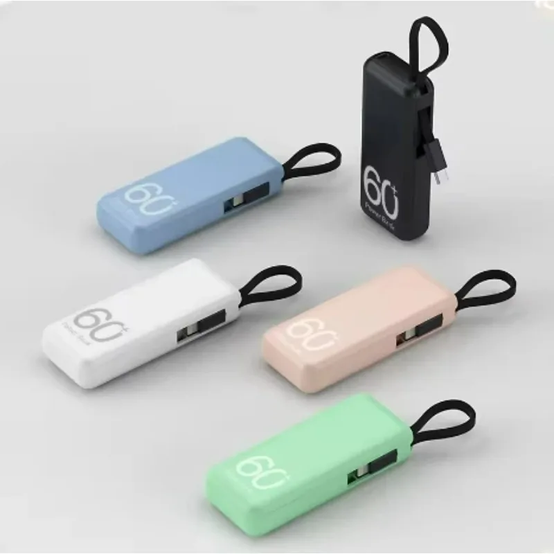 5000mah Mini Charger Powerbank Small Portable Fast Charging Built-In Cable Power Bank for Smart Phone