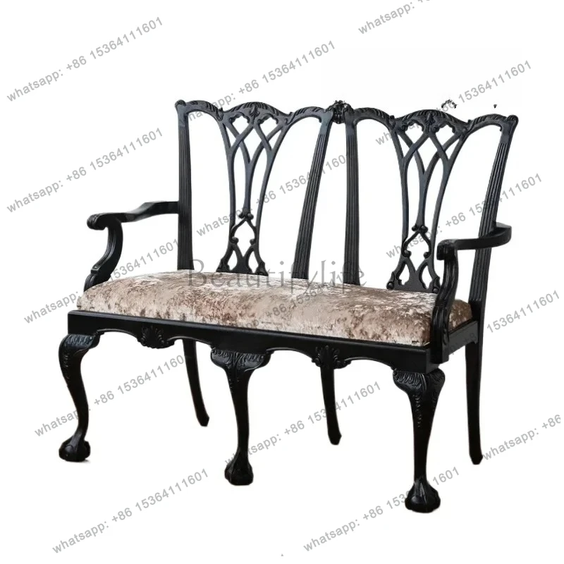 French retro solid wood carving flower sofa antique small apartment home design bed and breakfast sofa