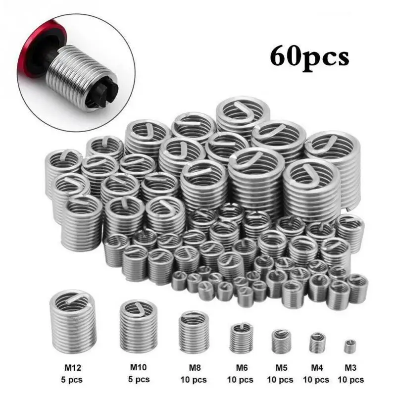 60PCS Steel Wire Screw Repair Kit M3 M4 M5 M6 M8 M10 M12 Stainless Steel Thread Insert Set for Hardware Repair Tools view 2