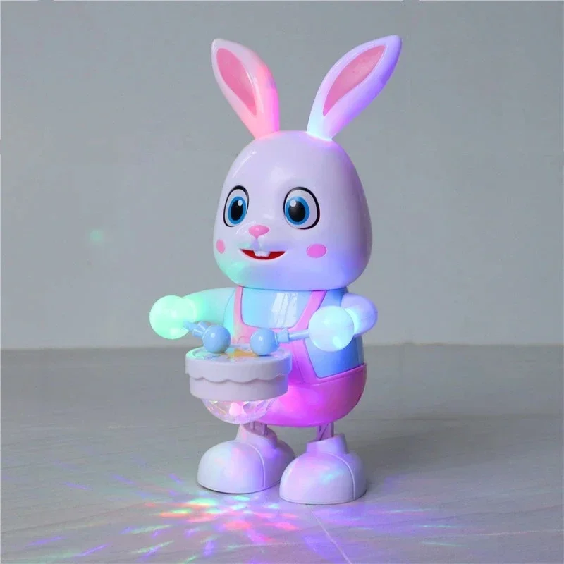 Robot de conejo que baila y canta canciones, música electrónica, tambor de latido de Animal robótico con LED, lindo juguete eléctrico para mascotas, regalo de cumpleaños para niños