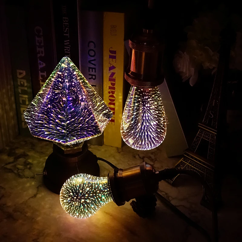 3D Decoration LED Bulb 85-265V E27 Vintage Edison Light Bulb Star Fireworks Lamp Holiday Night Light Novelty Decoration Lighting