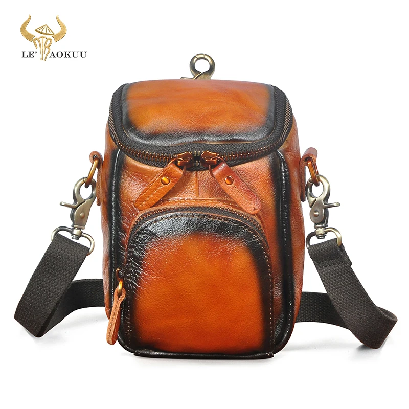 

New Genuine Leather Design Multifunction Small Messenger Crossbody Bag Hook Fanny Waist Belt Bag Phone Pouch For Men Male 1167