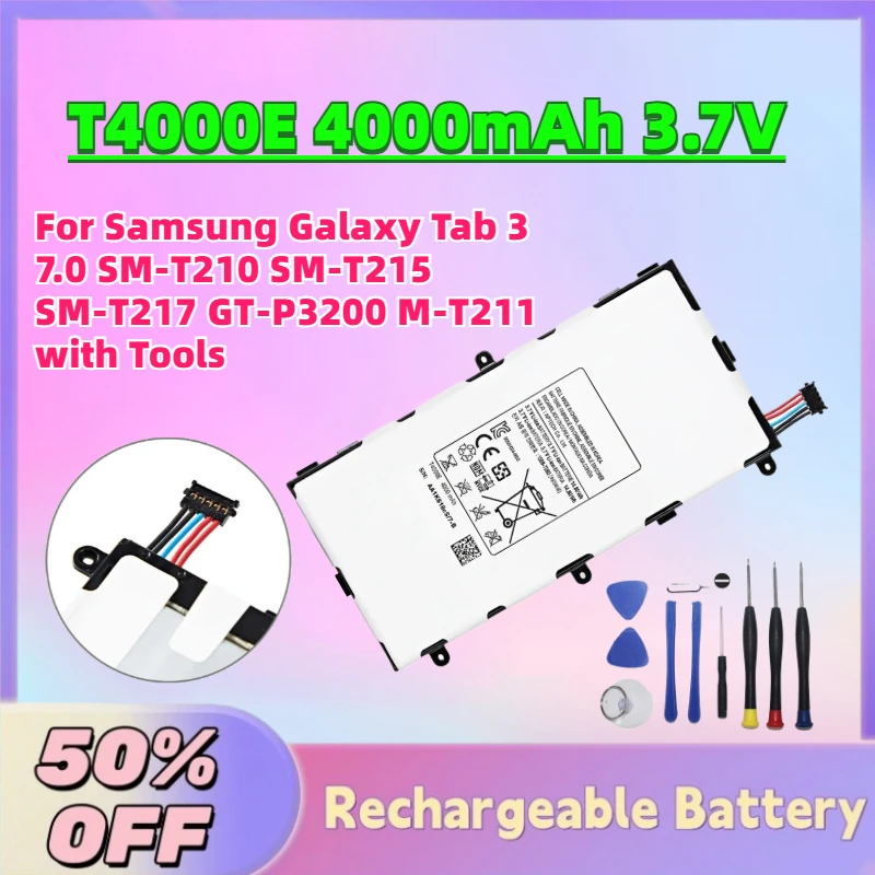 

High-Quality T4000E 4000mAh 3.7V Tablet Battery for Samsung Galaxy Tab 3 7.0 SM-T210 SM-T215 SM-T217 GT-P3200 M-T211 with Tools