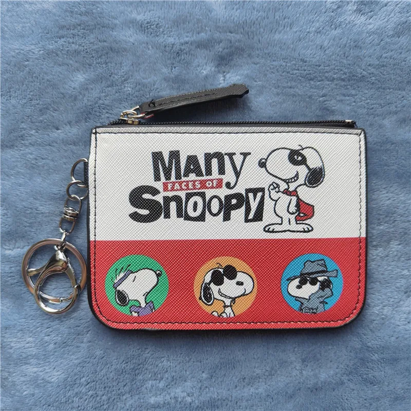 New Cartoon Charlie Snoopy Card Holder Coin Purse Puppy Leather Student Meal Card Holder Loose Wallet with Keychain