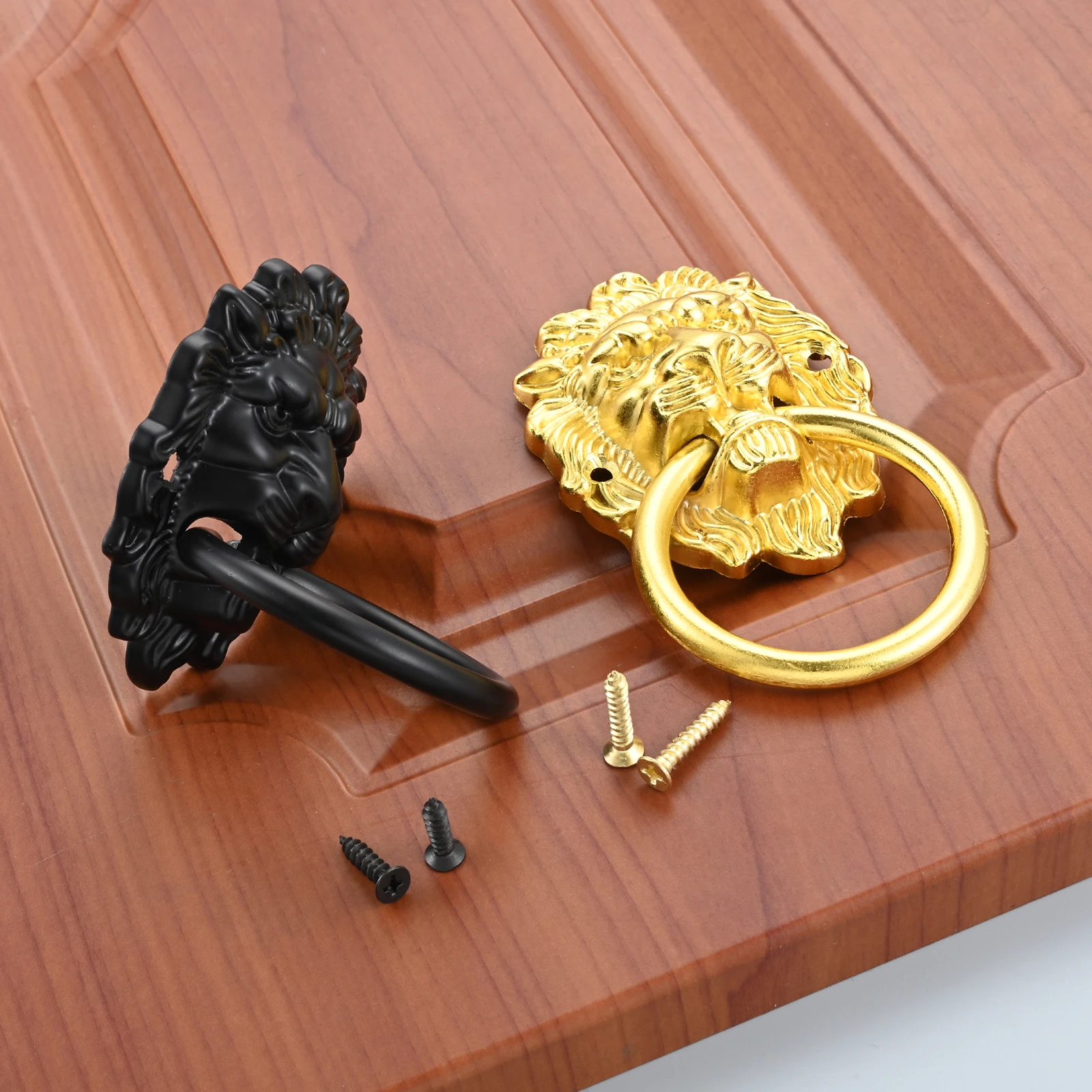 6pcs Lion Head Shape Pull Handle Jewelry Chest Box Cabinet Cupboard Dresser Drawer Antique Style Handles Pulls Knob Ring