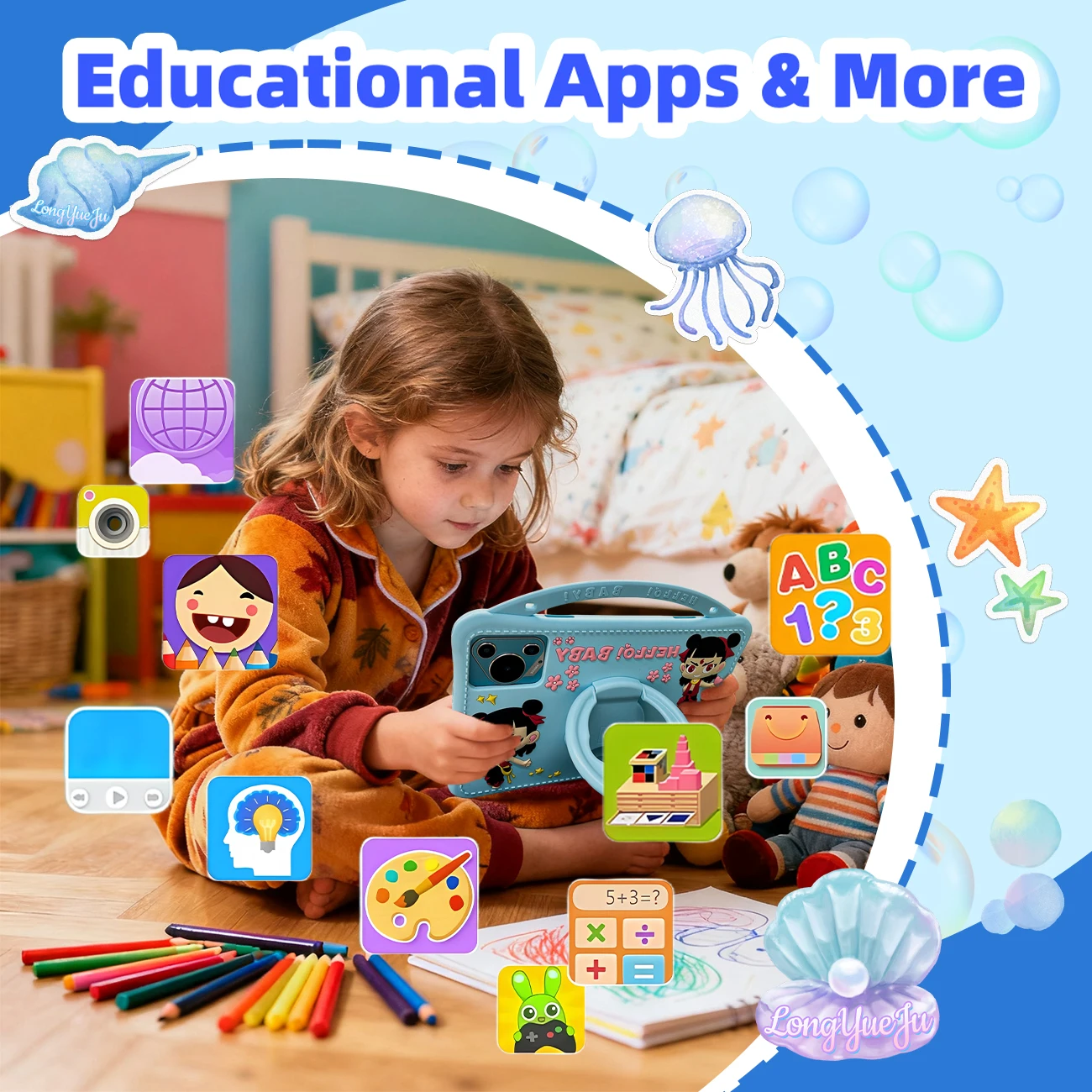 جهاز تعلم تعليمي 10.1 بوصة، أندرويد 13، برنامج تعليمي مثبت، كاميرات مزدوجة، 4+64 جيجابايت، مضاد للسقوط #6