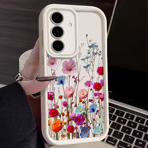 Flower Pattern TPU Case For Samsung Galaxy S25 S24 S23 S22 Ultra S24 FE A15 A16 A55 A54 A14 A25 A35 A56 5G Anti-fall Phone Cover