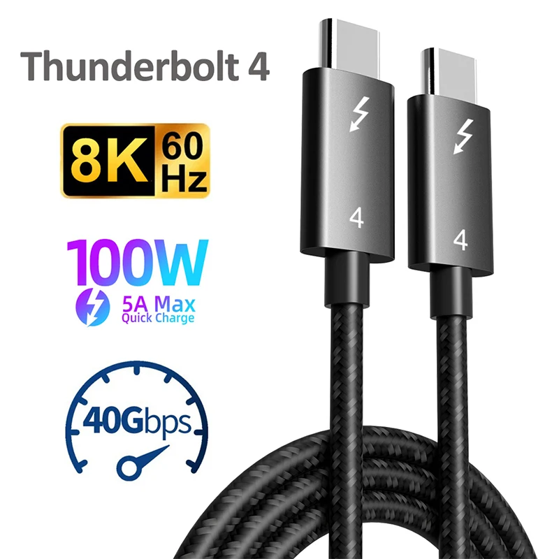 Cable Thunderbolt 4 Tipo C 8K60Hz 40Gbps Datos PD 100W Compatible con Thunderbolt 3 USB 4.0 USB3.1/3.0 para Macbook Dell HP Asus