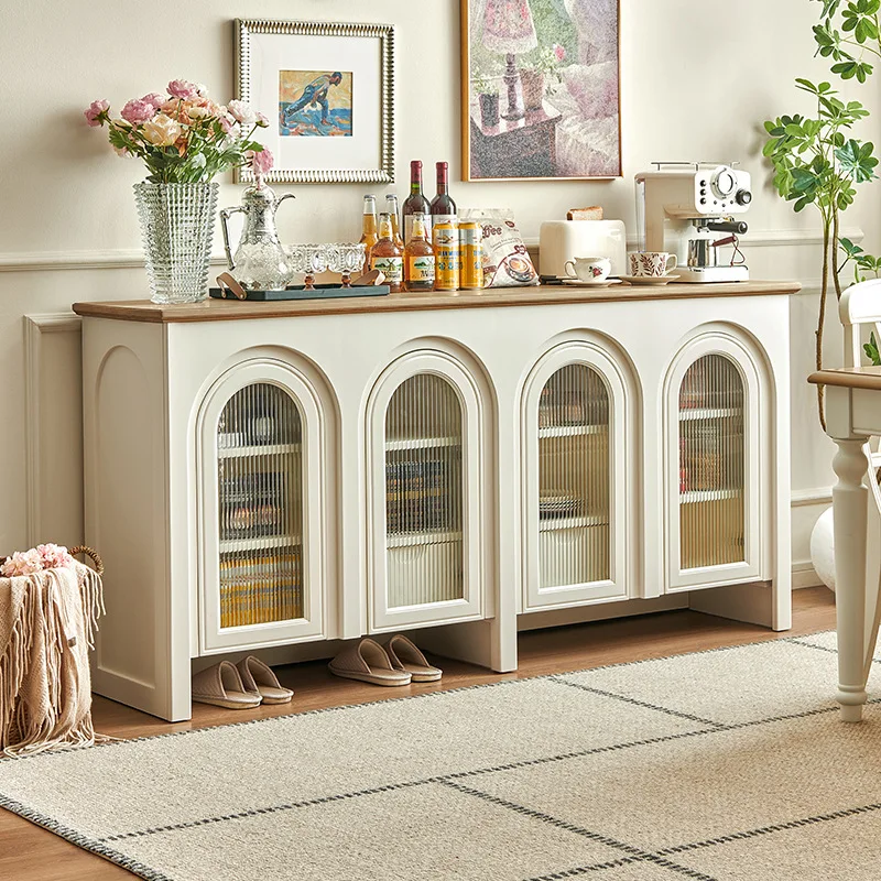 French retro solid wood dining side villa cream style simple arch against the wall locker American light luxury secret cabinet