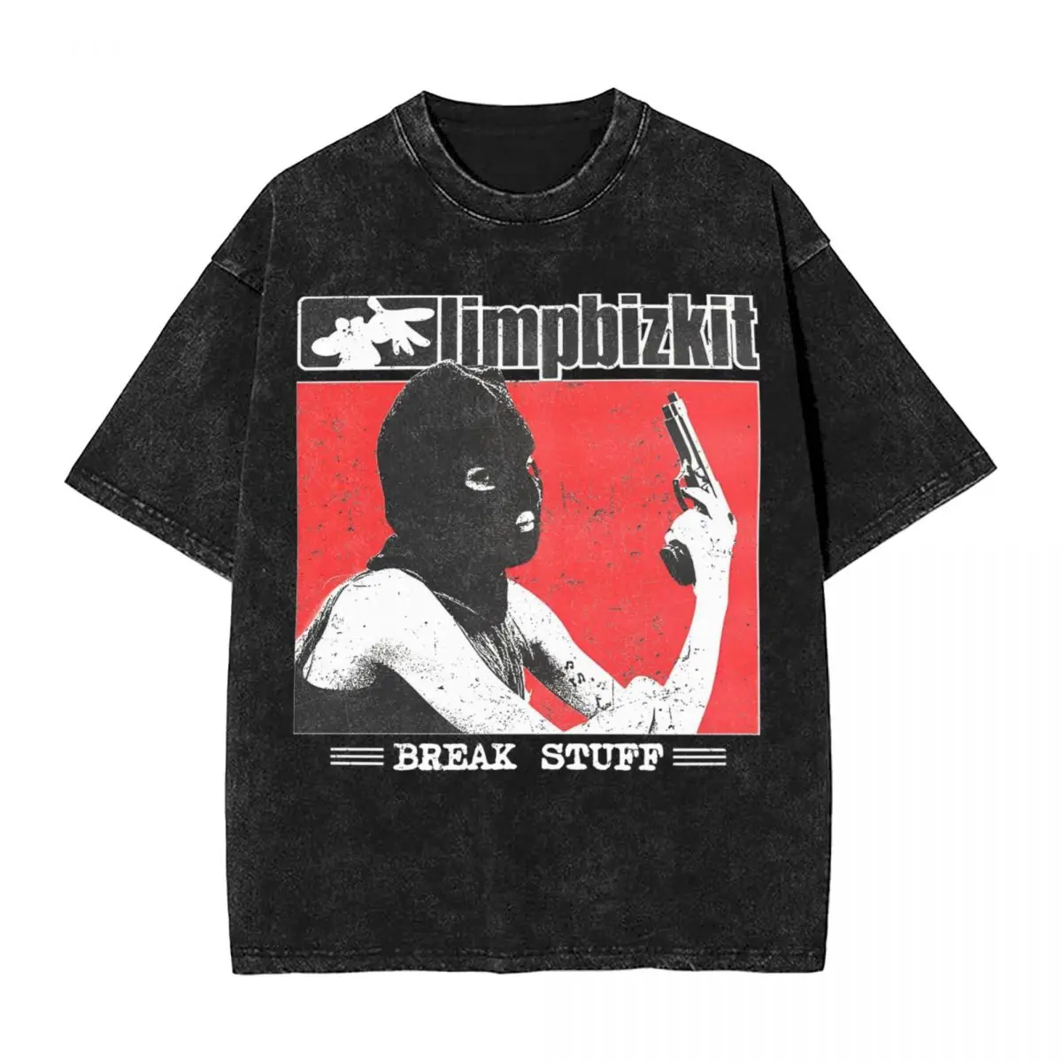 Washed T Shirt Limp Bizkit Break Stuff Hip Hop Novelty T-Shirt Street Streetwear Short Sleeve Printed Tops Tee Shirt Men Women