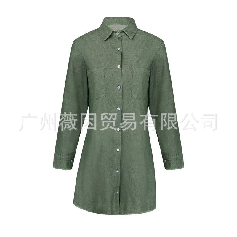 قميص دينيم نسائي عصري بتصميم شراشيب للعمل، من تشكيلة ربيع/صيف 2026 الجديدة، متوفر في المخزون