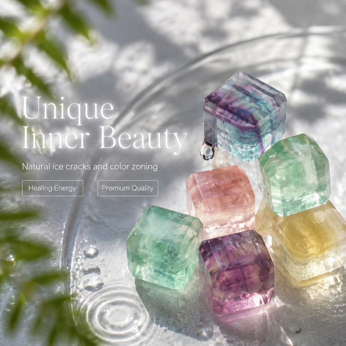JD Natural Fluorite Sugar Cube Loose Spacer Beads Polished Cubic Square Crystal for DIY Bracelet Necklace Earring Jewelry Making