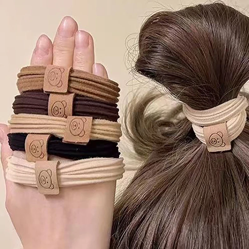 Bando karet tebal tahan lama, aksesori rambut wanita pita karet beruang lucu ikat rambut