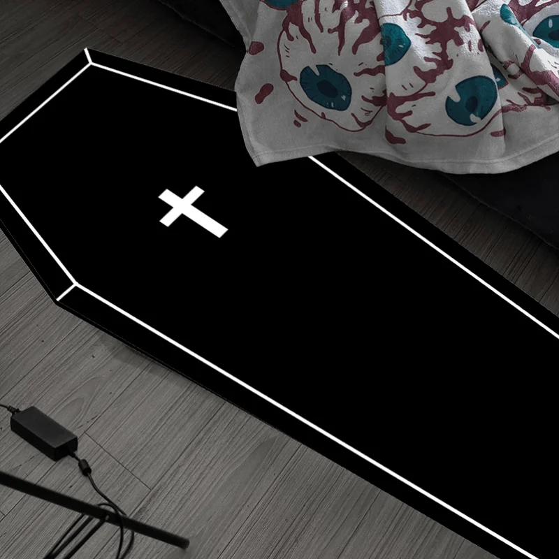 VIKAMA Gothic Halloween Rug Durable White Cross Bedroom Living Room Decorative Floor Mat, Minimalist Halloween Home Decor