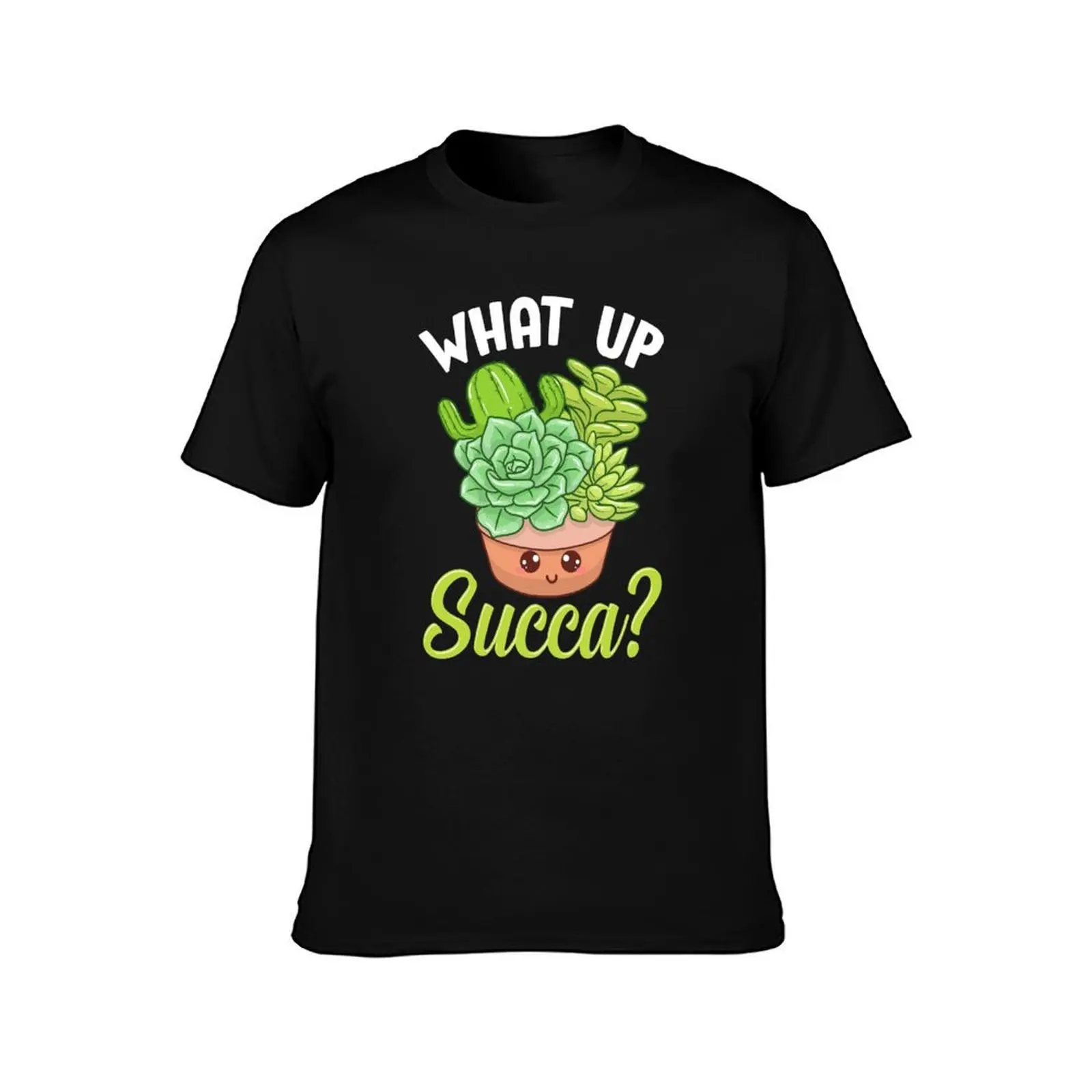 Funny What Up Succa? Punny Succulent Cactus Pun T-Shirt, Summer Casual Cotton Tee, Oversized Streetwear Tops, Unisex Men Women