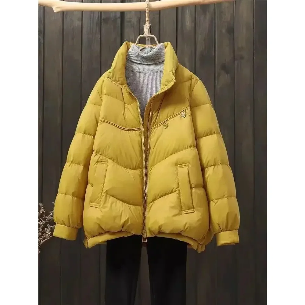 White Duck Down Jacket Women 2024 New Autumn Winter Stand Collar Warm Lightweight Casual Loose Puffer Coat Female Casual Fashion