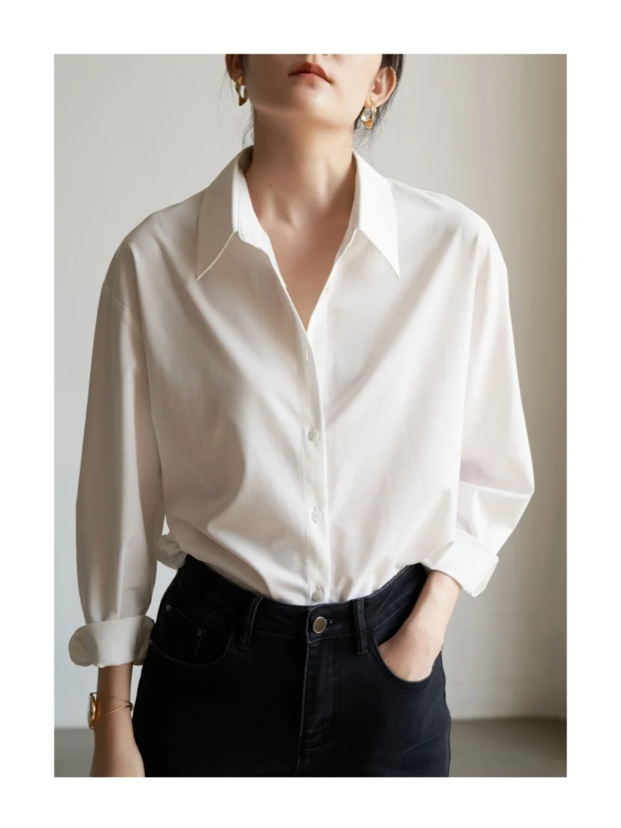 Profional commute branco solto longo sve irt feminino faion design primavera outono nova entrevista sle na moda poliéster