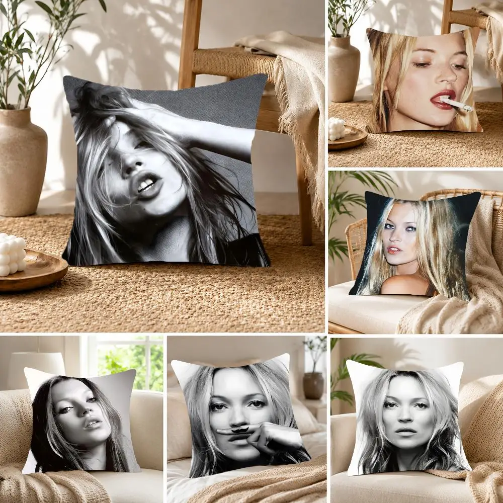 Iconic Celebrity K-Kate Moss Cushion Cover Fluffy velvet Nordic style plush Living room sofa decorative