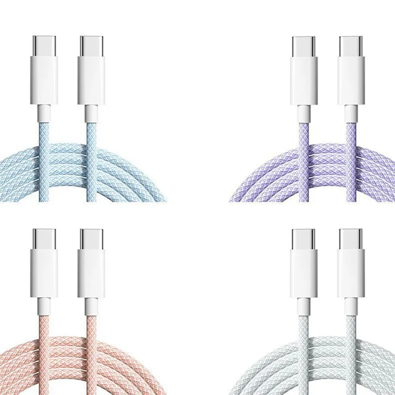 AS62 For Iphone 15 Macaron Data Cable Dual Type-C Fast Charging Braided Data Cable C To C 60W 100Cm Charging Cable,Pink Durable