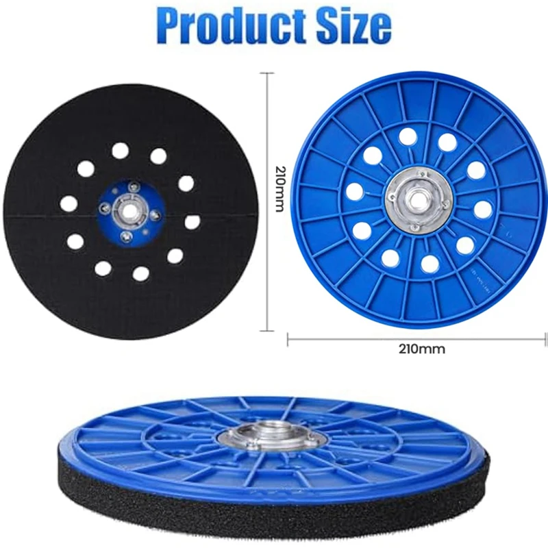 Almohadilla de gancho y bucle para lijadora de paneles de yeso, herramienta de lijado de grado, 10 agujeros, almohadilla de respaldo con rosca de 14Mm, duradera, fácil de instalar, 2 piezas, 9 pulgadas