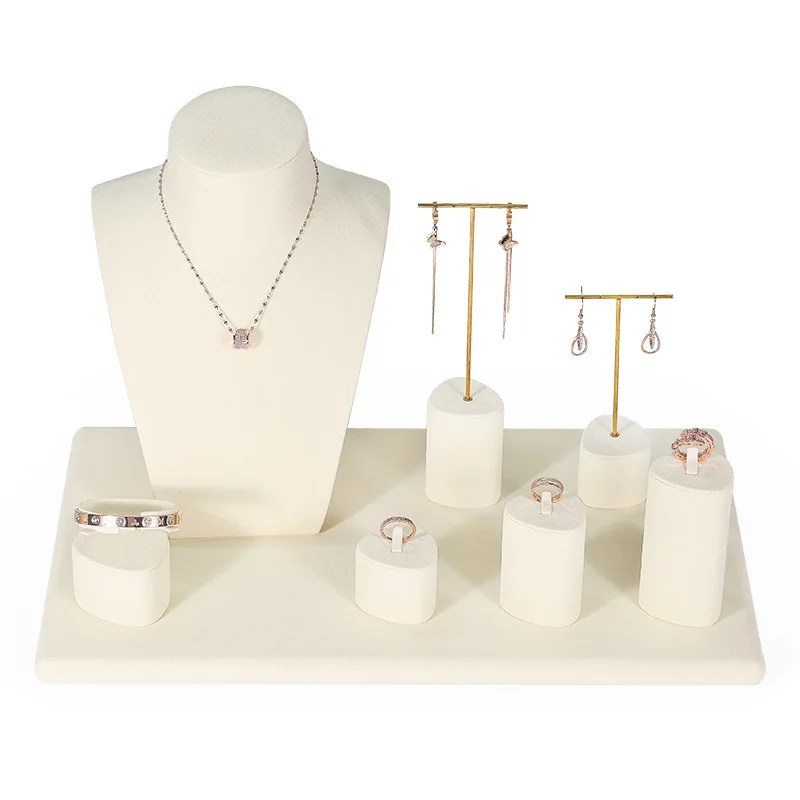 Beige microfiber window jewelry display stand jewelry display props jewelry display shelf necklace ring display stand