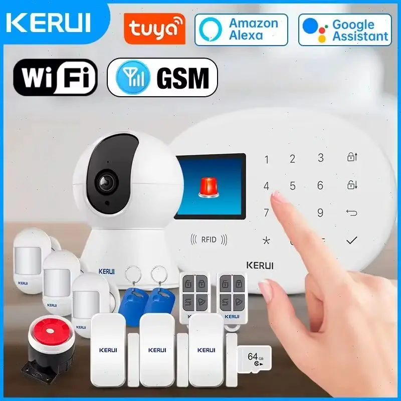 KERUI Smart Life WiFi GSM Alarm System for Home Tuya Wireless Security Home Alarm Kit With 433mhz PIR Motion Sensor Siren W202