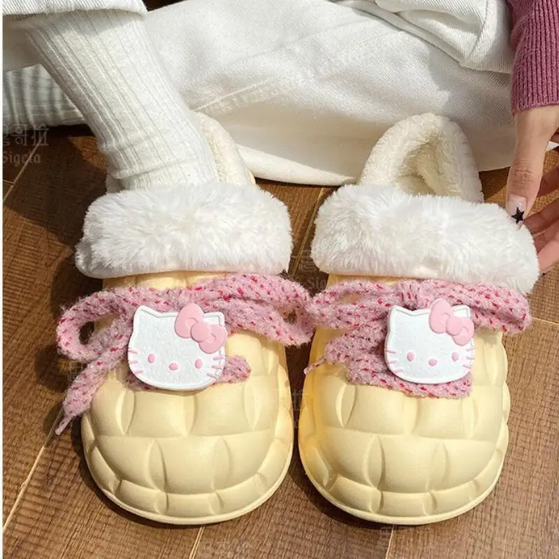 Женская хлопковая обувь в мультяшном стиле Kawaii, бархатные теплые съемные тапочки для девочек с изображением аниме, зимние пушистые тапочки, домашние тапочки