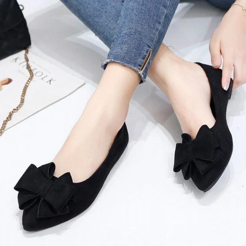 Women Fashion Green Bow Tie Flock Flat Shoes Zapatos De Mujer Lady Casual Black Office & Party Shoes Sapatos Femininas A99