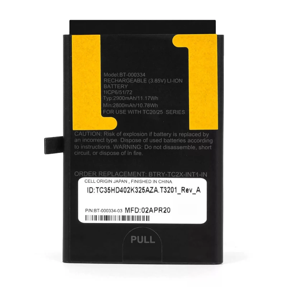 BT-000334 3.85V 2900mAh 11.17Wh 03MAY18 High Capacity Replacement Li-ion Battery for Zebra TC20 TC25 TC200J BTRY-TC2X-INT1-1-IN