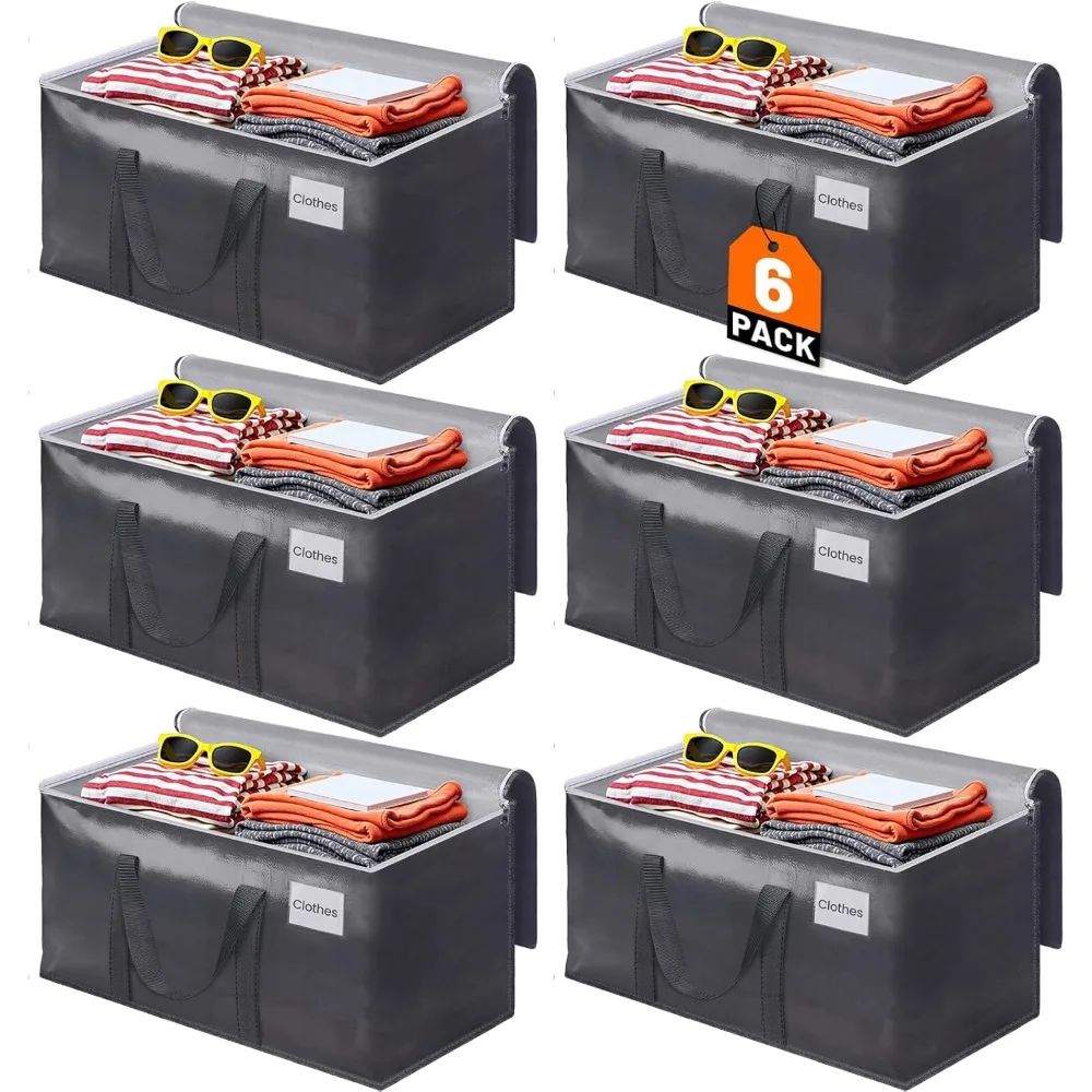

6 Pack Moving Bags Heavy Duty, Moving Boxes, Storage Bags with Zipper & Handles & Tag for College & Dorm Moving Supplies Grey La