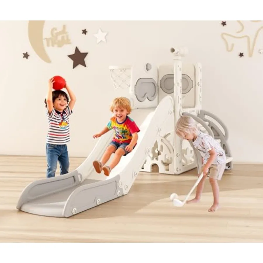 

Игровой комплекс 7 в 1 для малышей: L-образная горка для дома и улицы, для детей 1-3 лет, с набором для гольфа, баскетбольным кольцом и нескользящим покрытием