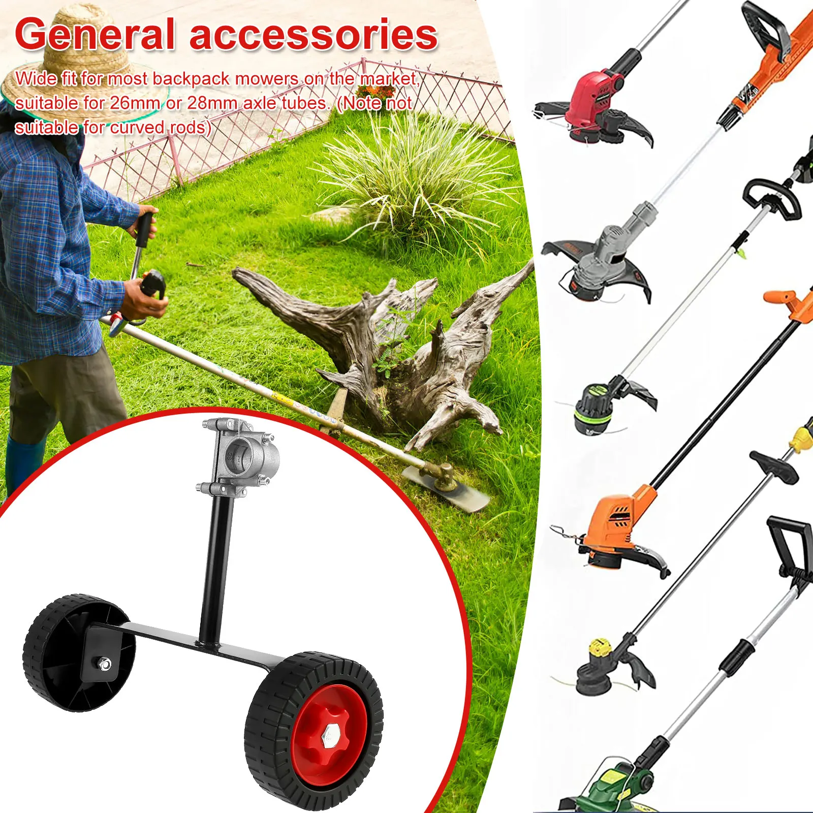 26mm-28mm Universal Lawn Mower Wheel Grass String Trimmer Adjustable Support Wheel For Improving Work Efficiency Mower Maintenan