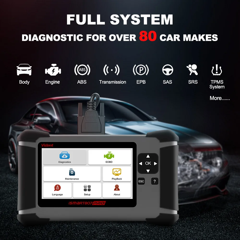 DPF ABS OIL LIFE RESET Injector Coding Vident ISmart807Pro All System OBD OBDII Scanner Auto Diagnostic Tool