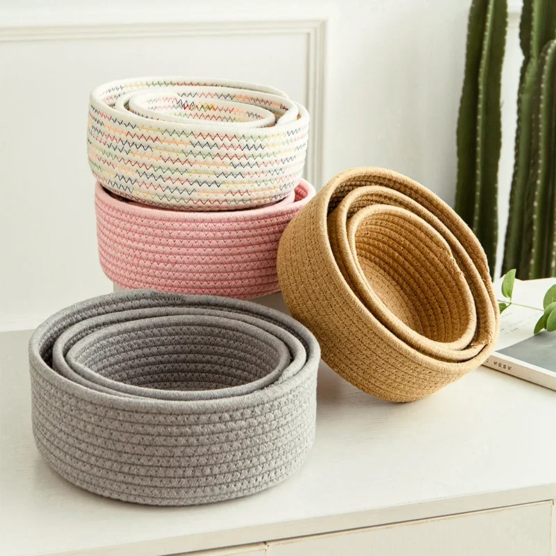 

Cotton Thread Woven Basket Multifunctional Kids Toys Storage Desktop Sundries Organize Cosmetics Finishing Container