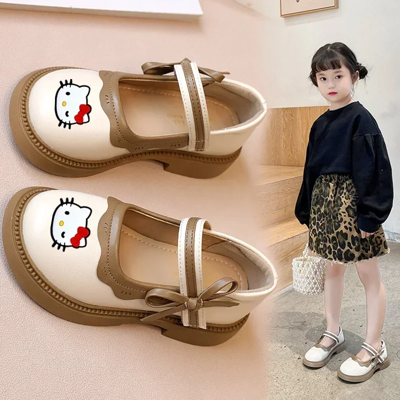 Sanrio hello kitty meisjes prinses schoenen nieuwe meisjes leren schoenen herfst babymode enkele casual schoenen kinderen sandalen