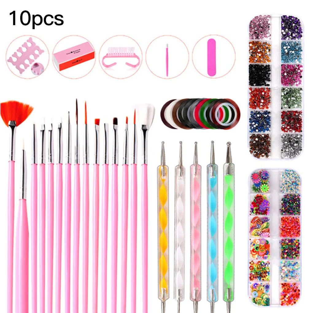 10Pcs Manicure Point Drill Pen Set Nail Art Brush Kit Portable Polishing Manicure Tool