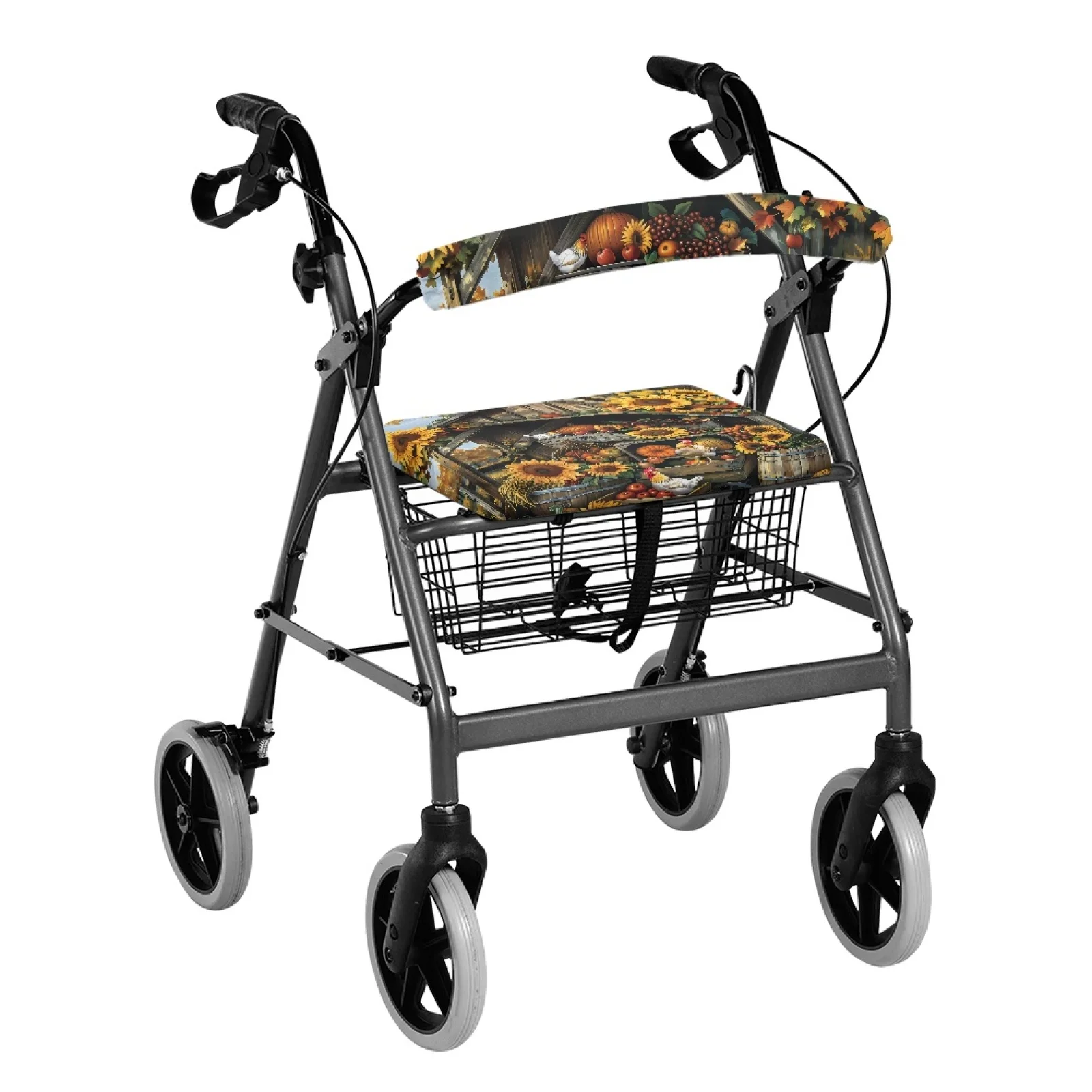 Coloranimal Autumn 2 Pieces Set Rollator Walker Seat Cushion Cover Moisture Wicking Rollator Seat Back Cover for The Elderly