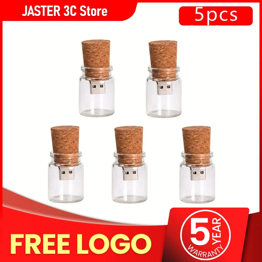 

JASTER 5pcs/lot USB 2.0 Glass Drift Bottle with Cork Flash Drive Stick Pendrive 4GB 8GB 16GB 32GB 64GB 128GB Wedding Gift