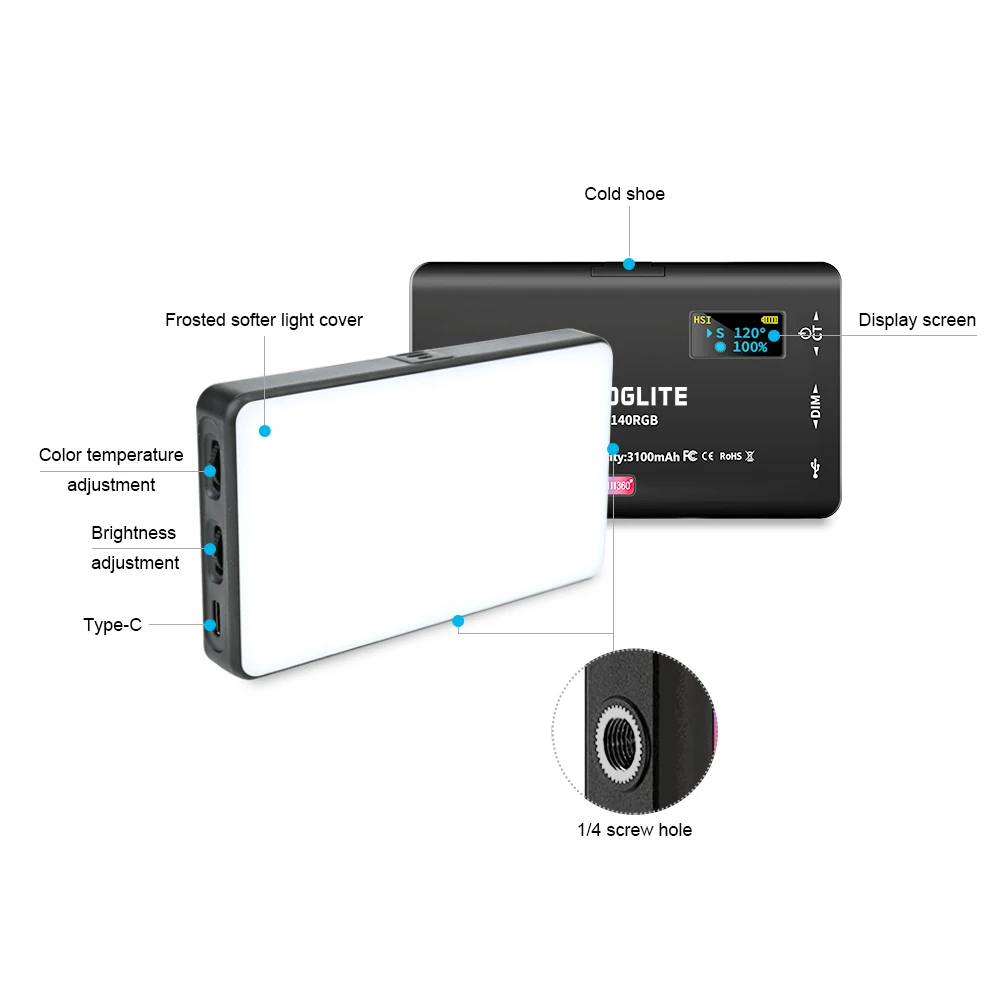 BOSHENG W140RGB Invullicht Mobiele telefoon Live schoonheid Gezicht spelen Vierkant zaklicht Full Color Led Ambient Photography Light