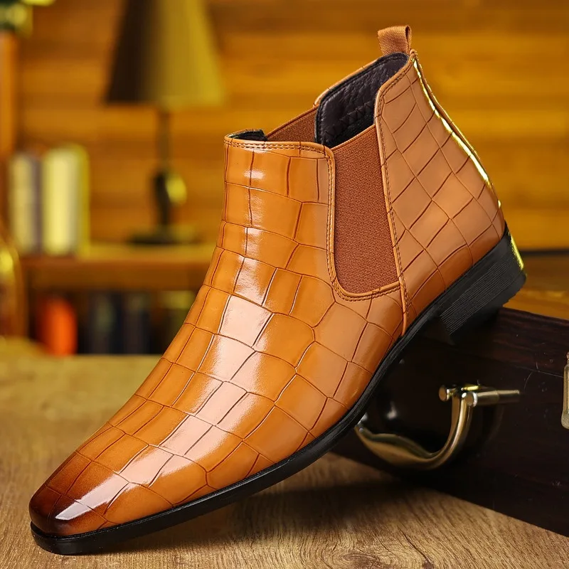 Size 48 Mens Shoes Stone Quality Pattern Dress Shoes for Men Soft-soled Men Leather Boots Designer Platform Chelsea Boots Male